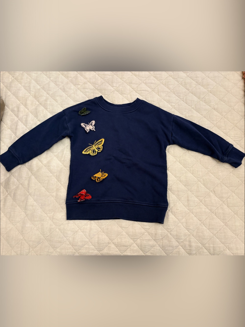 Hanna Andersson Navy Sweatshirt with Multicolor Butterfly Patches